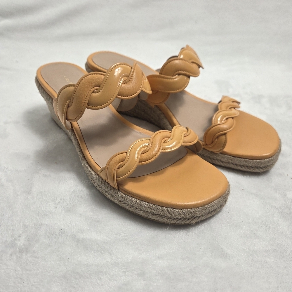 Stuart Weitzman Twist Espadrille Mango Leather Wedge Sandals